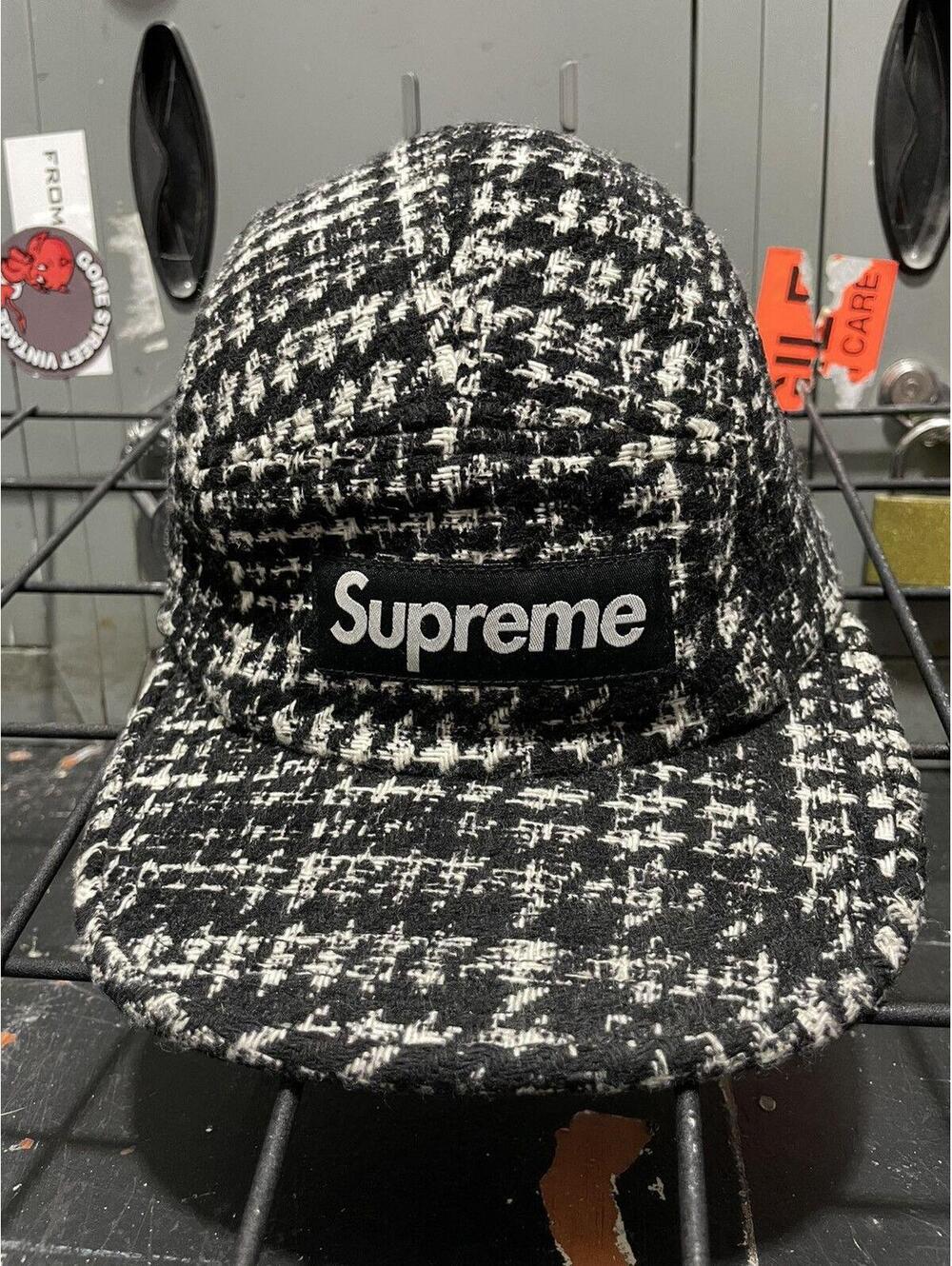 Supreme 5 Panel box logo black white whool woven hat